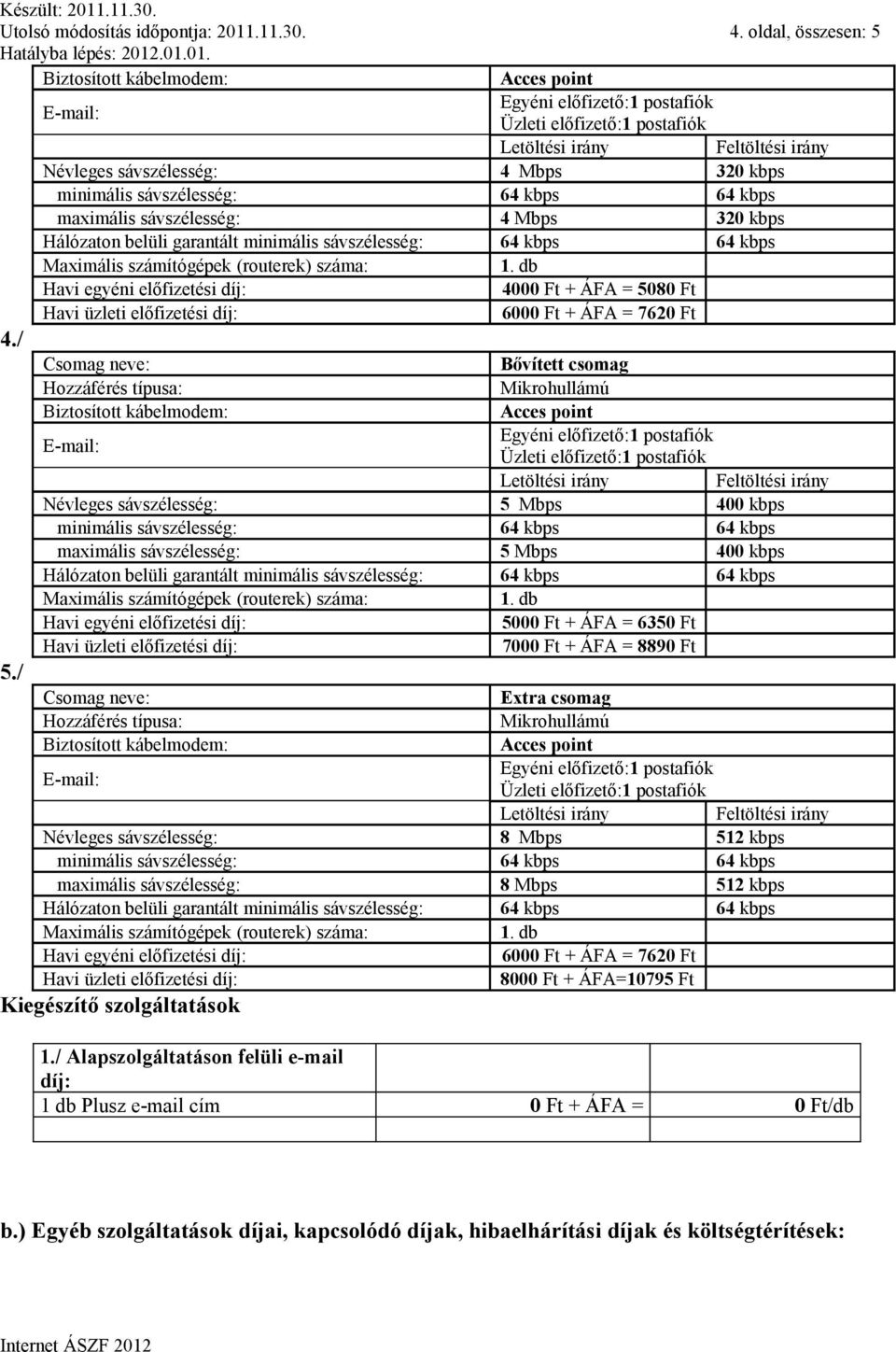 kbps maximális sávszélesség: 5 Mbps 400 kbps 5000 Ft + ÁFA = 6350 Ft 7000 Ft + ÁFA = 8890 Ft Extra csomag Névleges sávszélesség: 8 Mbps 512 kbps maximális