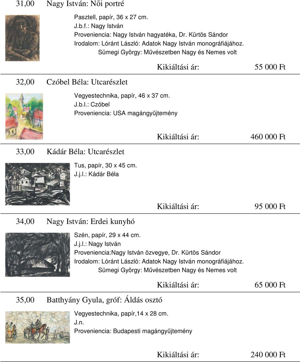 J.j.l.: Kádár Béla Kikiáltási ár: 95 000 Ft 34,00 Nagy István: Erdei kunyhó Szén, papír, 29 x 44 cm. J.j.l.: Nagy István Proveniencia:Nagy István özvegye, Dr.