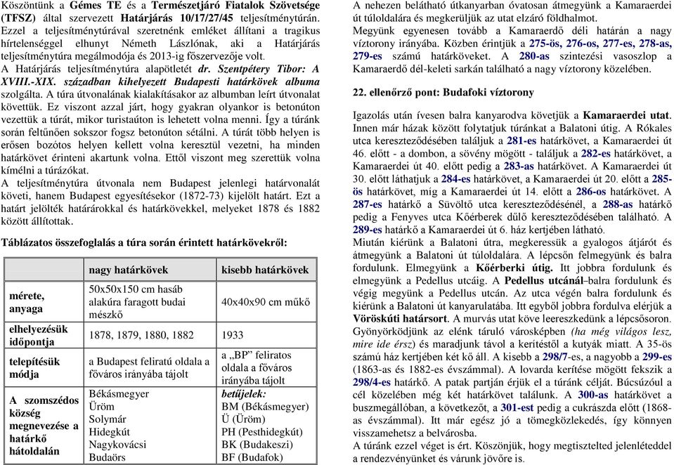 A Határjárás teljesítménytúra alapötletét dr. Szentpétery Tibor: A XVIII.-XIX. században kihelyezett Budapesti határkövek albuma szolgálta.