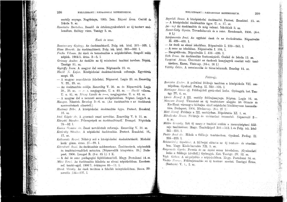 Az ének és tornatanítás a népiskolában. Szegedi' zsidó népisk. 1904/5. értes. 3-5. 1. Grónay Andor. Az éneldés az új miniszteri tanítási tervben. Népisk. Tanűgy 11. sz. Győ1'ffy Iní1'e.