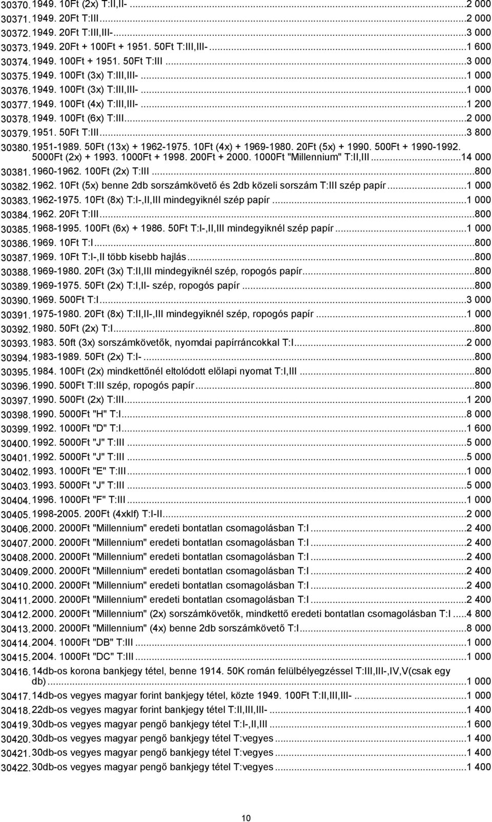 1951-1989. 50Ft (13x) + 1962-1975. 10Ft (4x) + 1969-1980. 20Ft (5x) + 1990. 500Ft + 1990-1992. 5000Ft (2x) + 1993. 1000Ft + 1998. 200Ft + 2000. 1000Ft "Millennium" T:II,III...14 000 30381.1960-1962.