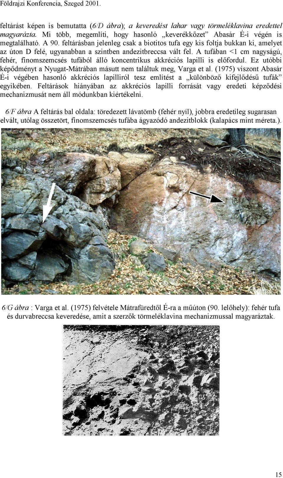 feltárásban jelenleg csak a biotitos tufa egy kis foltja bukkan ki, amelyet az úton D felé, ugyanabban a szintben andezitbreccsa vált fel.