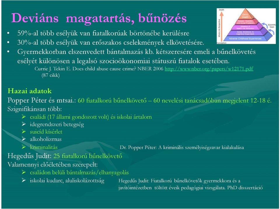 pdf (87 cikk) Hazai adatok Popper Péter és mtsai.: 60 fiatalkorú bűnelkövető 60 nevelési tanácsadóban megjelent 12-18 é.