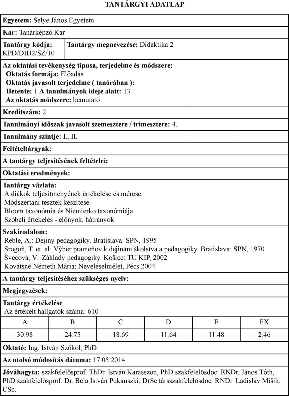 : Dejiny pedagogiky. Bratislava: SPN, 1995 Srogoň, T. et. al: Výber prameňov k dejinám školstva a pedagogiky. Bratislava: SPN, 1970 Švecová, V.: Základy pedagogiky.