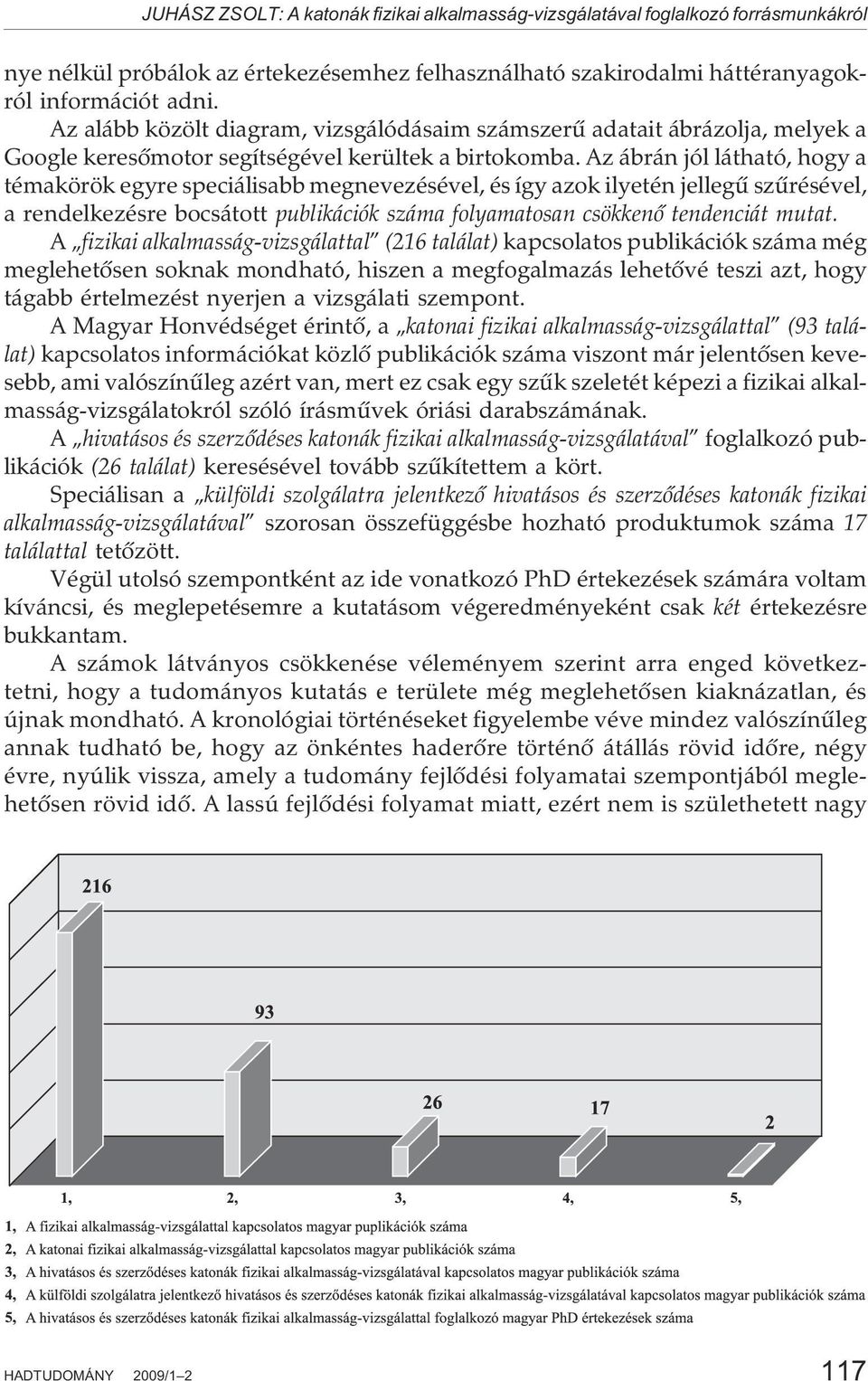 Az ábrán jól látható, hogy a témakörök egyre speciálisabb megnevezésével, és így azok ilyetén jellegû szûrésével, a rendelkezésre bocsátott publikációk száma folyamatosan csökkenõ tendenciát mutat.