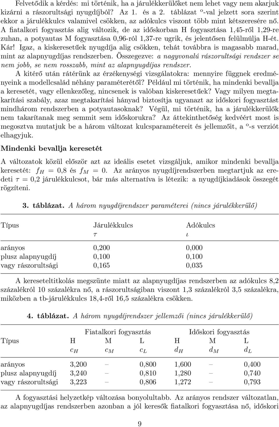 A fiatalkori fogyasztás alig változik, de az időskorban H fogyasztása 1,45-ről 1,29-re zuhan, a potyautas M fogyasztása 0,96-ról 1,37-re ugrik, és jelentősen felülmúlja H-ét. Kár!