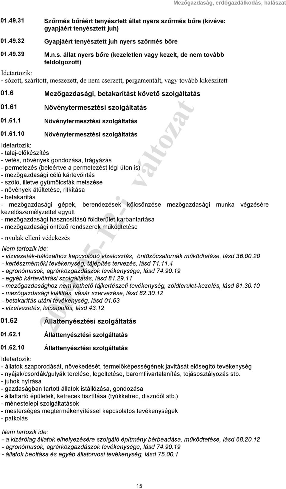 állat nyers bőre (kezeletlen vagy kezelt, de nem tovább feldolgozott) - sózott, szárított, meszezett, de nem cserzett, pergamentált, vagy tovább kikészített Mezőgazdasági, betakarítást követő