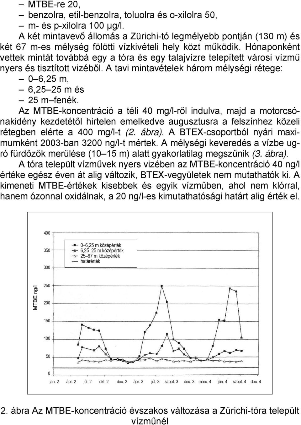 Hónaponként vettek mintát továbbá egy a tóra és egy talajvízre telepített városi vízmű nyers és tisztított vizéből. A tavi mintavételek három mélységi rétege: 0 6,25 m, 6,25 25 m és 25 m fenék.