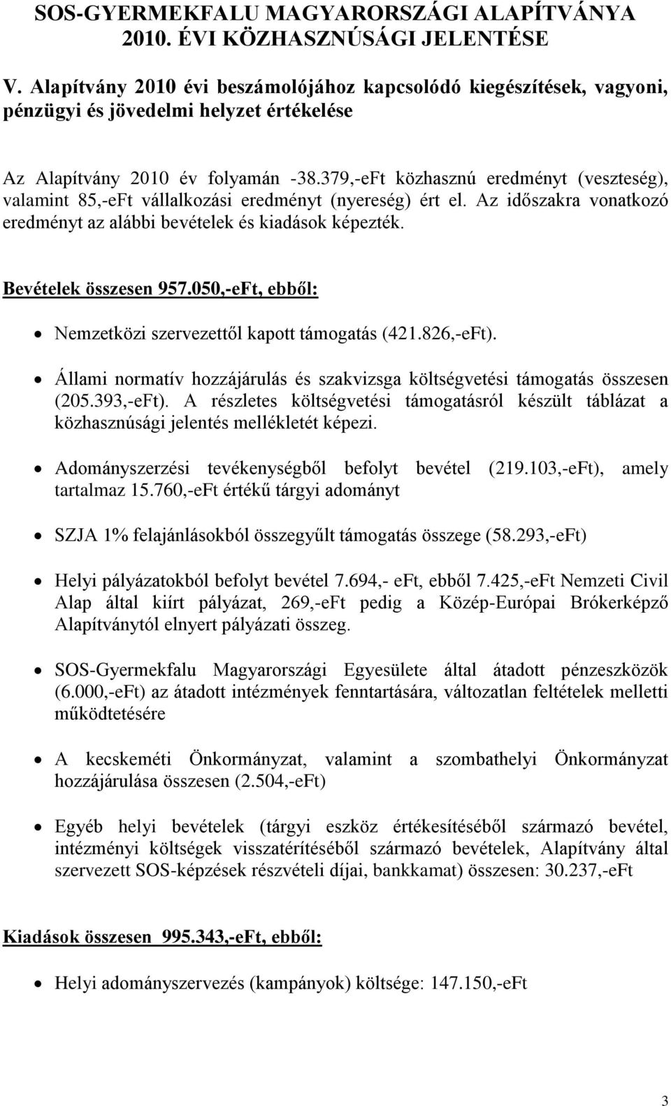 050,-eFt, ebből: Nemzetközi szervezettől kapott támogatás (421.826,-eFt). Állami normatív hozzájárulás és szakvizsga költségvetési támogatás összesen (205.393,-eFt).