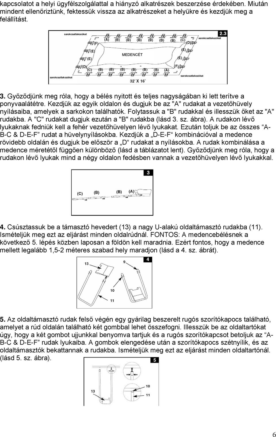 Kezdjük az egyik oldalon és dugjuk be az "A" rudakat a vezetőhüvely nyílásaiba, amelyek a sarkokon találhatók. Folytassuk a "B" rudakkal és illesszük őket az "A" rudakba.