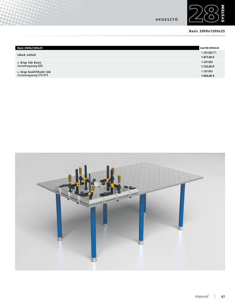 Asztalmagasság 575-975 Acél EN S355J2+N