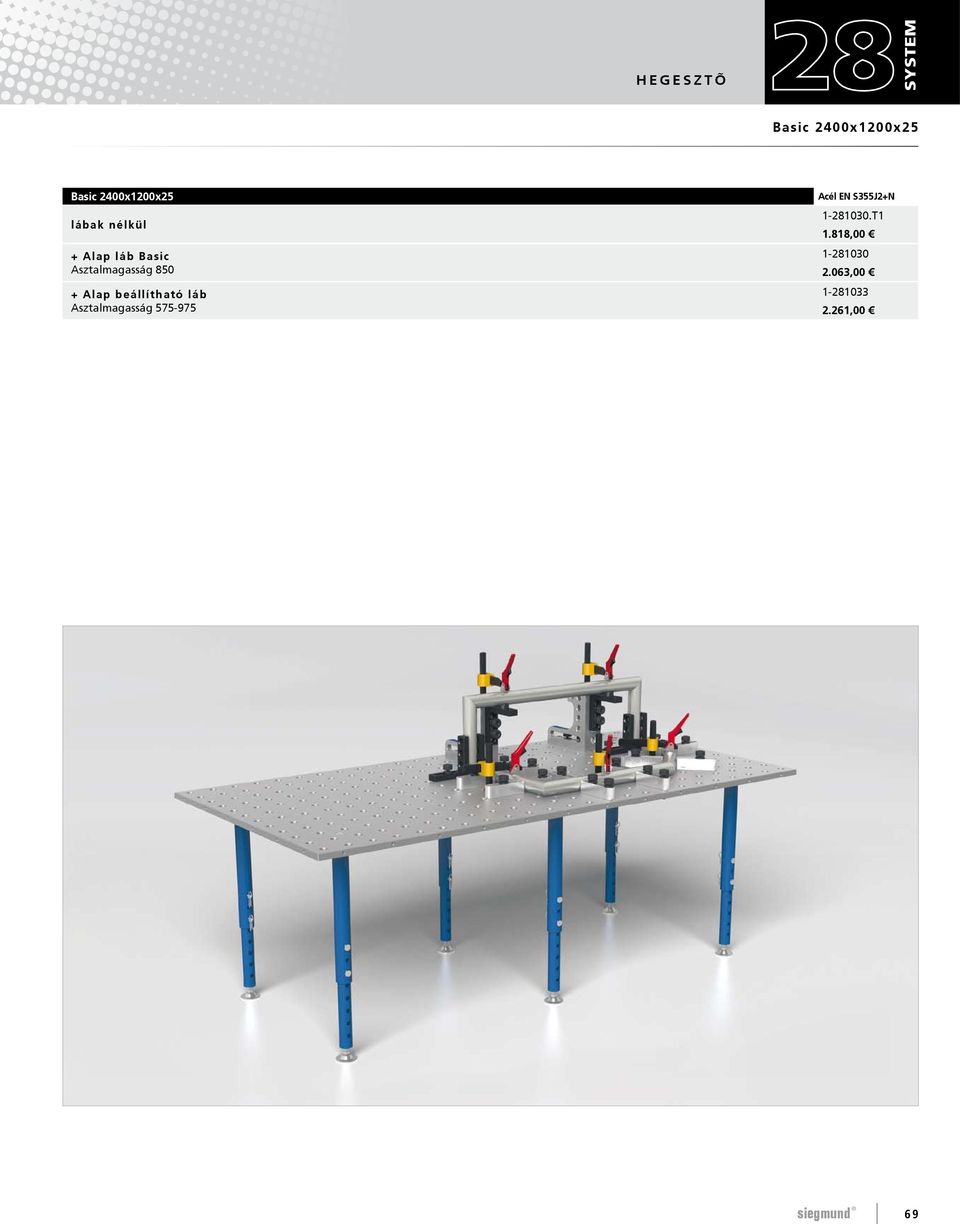 Asztalmagasság 575-975 Acél EN S355J2+N