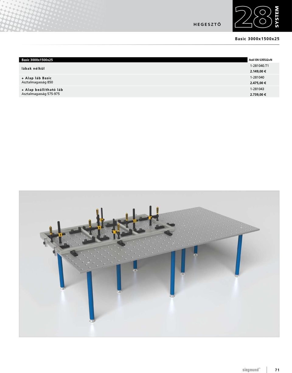 Asztalmagasság 575-975 Acél EN S355J2+N