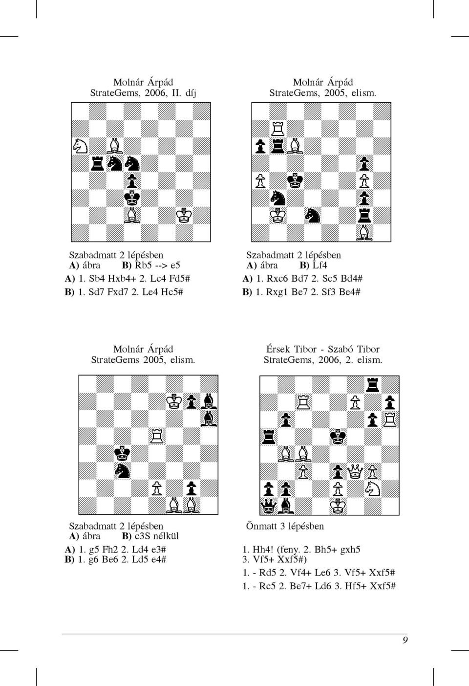 Sd7 Fxd7 2. Le4 Hc5# B) 1. Rxg1 Be7 2. Sf3 Be4# Molnár Árpád StrateGems 2005, elism.