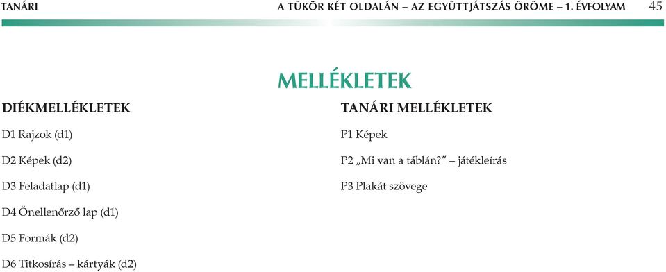 (d1) Mellékletek Tanári mellékletek P1 Képek P2 Mi van a táblán?