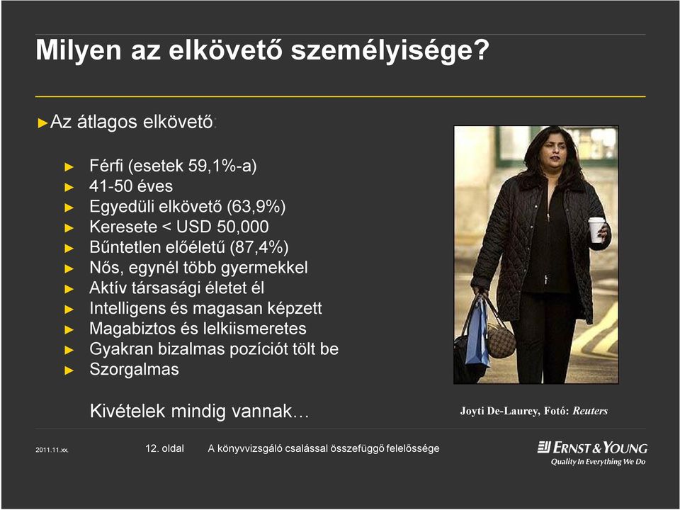 50,000 Bűntetlen előéletű (87,4%) Nős, egynél több gyermekkel Aktív társasági életet él