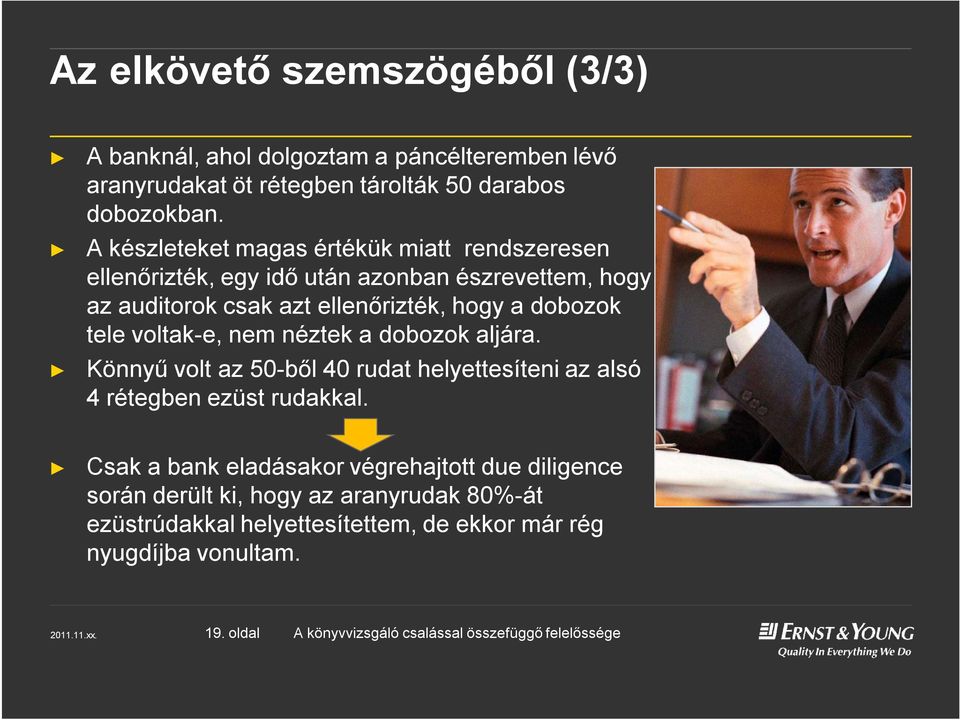 dobozok tele voltak-e, nem néztek a dobozok aljára. Könnyű volt az 50-ből 40 rudat helyettesíteni az alsó 4 rétegben ezüst rudakkal.