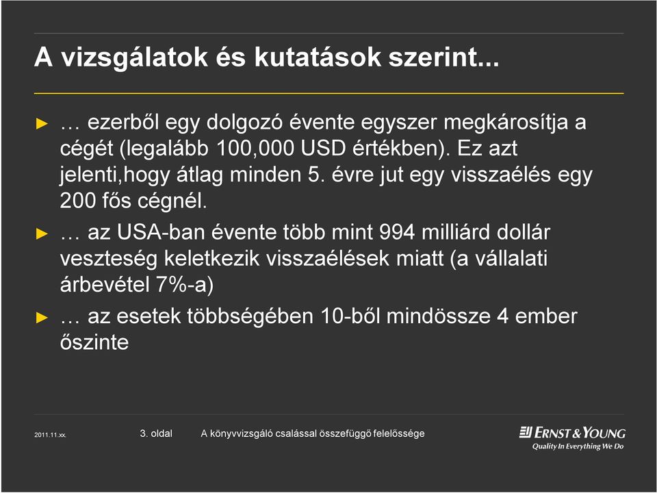 Ez azt jelenti,hogy átlag minden 5. évre jut egy visszaélés egy 200 fős cégnél.