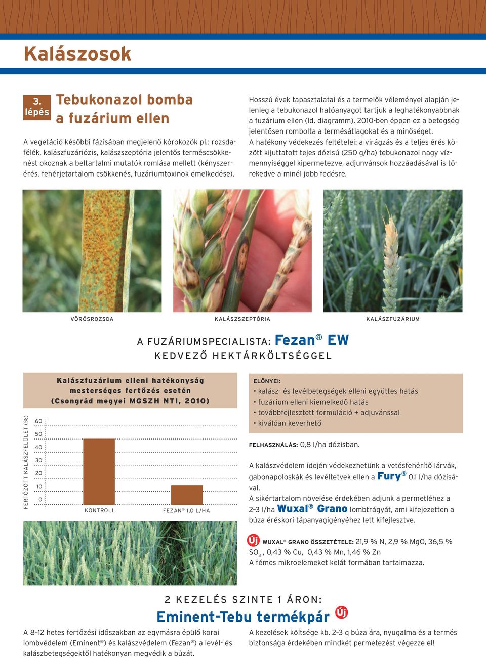 Hosszú évek tapasztalatai és a termelők véleményei alapján jelenleg a tebukonazol hatóanyagot tartjuk a leghatékonyabbnak a fuzárium ellen (ld. diagramm).