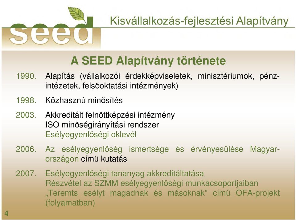 Közhasznú minısítés 2003. Akkreditált felnıttképzési intézmény ISO minıségirányítási rendszer Esélyegyenlıségi oklevél 2006.