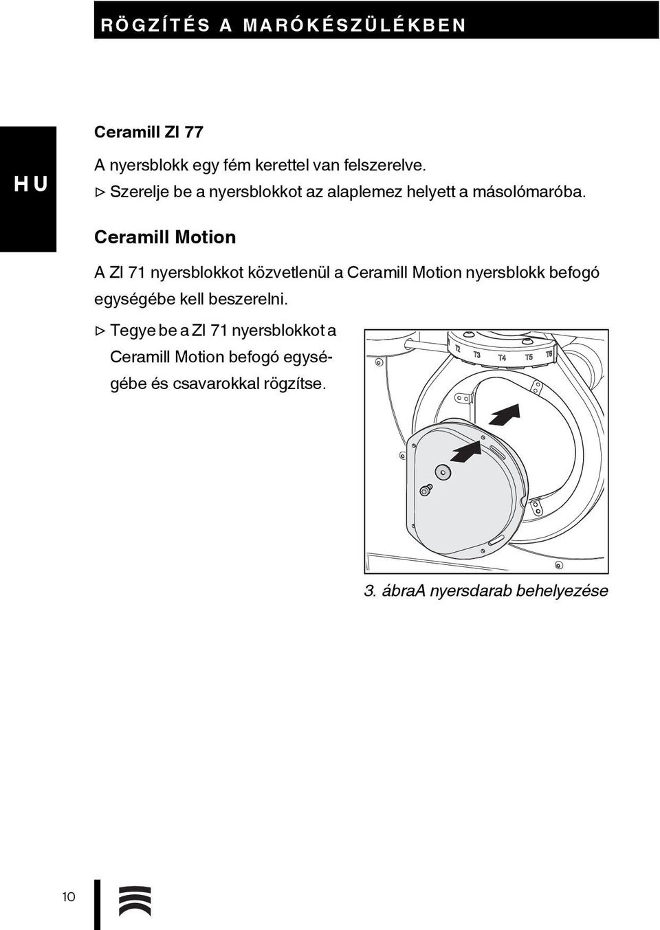 Ceramill Motion A ZI 71 nyersblokkot közvetlenül a Ceramill Motion nyersblokk befogó egységébe