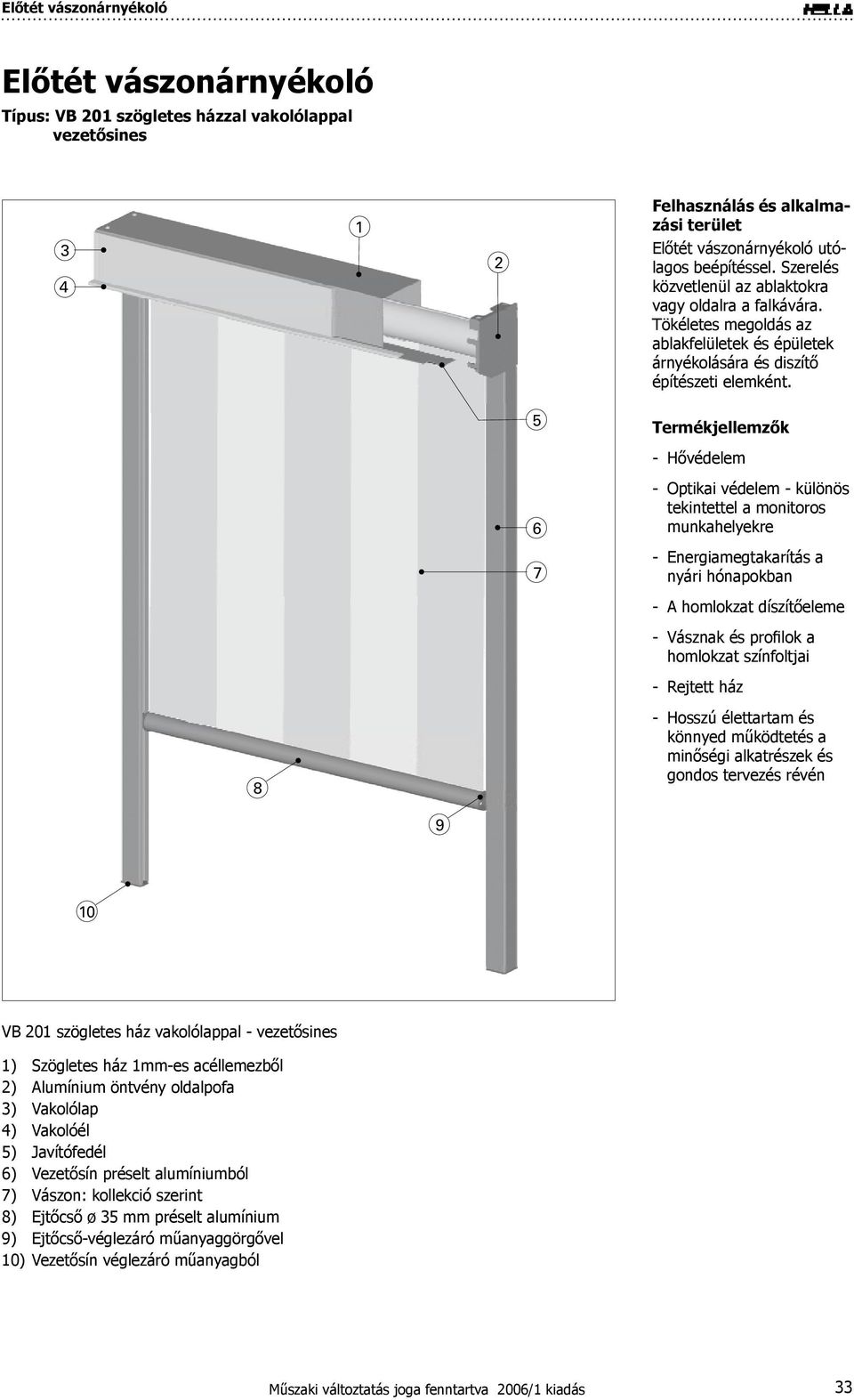 Termékjellemzők - Hővédelem - Optikai védelem - különös tekintettel a monitoros munkahelyekre - Energiamegtakarítás a nyári hónapokban - A homlokzat díszítőeleme - Vásznak és profilok a homlokzat