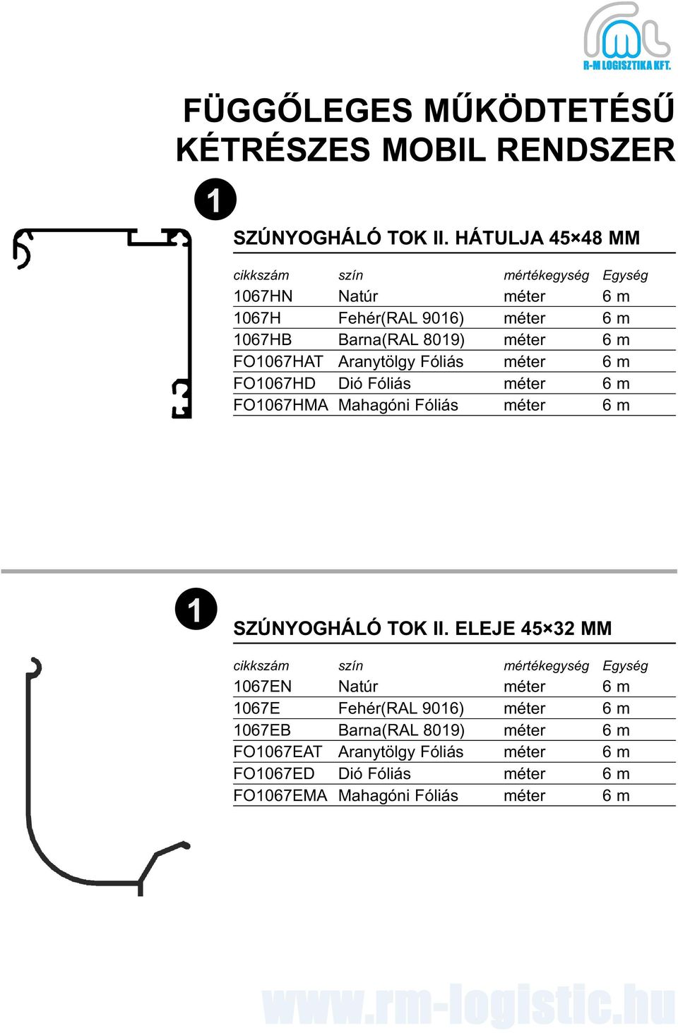 Fóliás méter 6 m FO1067HD Dió Fóliás méter 6 m FO1067HMA Mahagóni Fóliás méter 6 m 1 SZÚNYOGHÁLÓ TOK II.