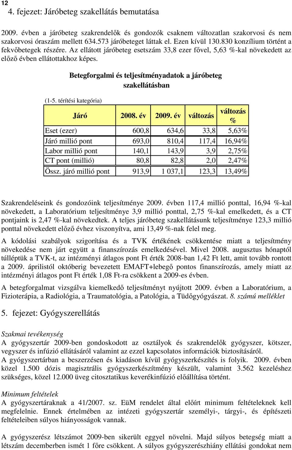 Betegforgalmi és teljesítményadatok a járóbeteg szakellátásban (1-5. térítési kategória) Járó 2008. év 2009.