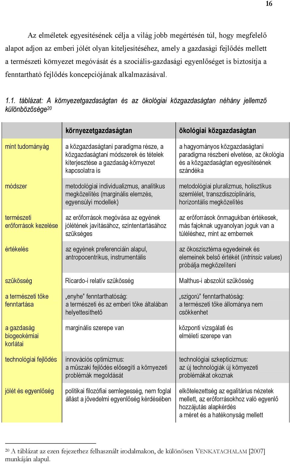 1. táblázat: A környezetgazdaságtan és az ökológiai közgazdaságtan néhány jellemzı különbözısége 20 mint tudományág módszer természeti erıforrások kezelése értékelés környezetgazdaságtan a