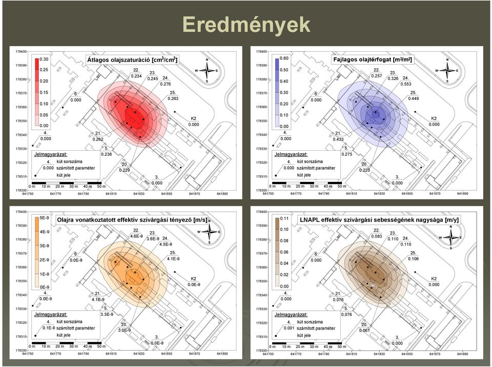 kút sorszáma számított paraméter 5. 0.238 20. 0.229 178310 kút jele 3. 0 m 10 m 20 m 30 m 40 m 50 m 178300 641750 641770 641790 641810 641830 641850 641870 641890 178330 178320 Jelmagyarázat: 4.