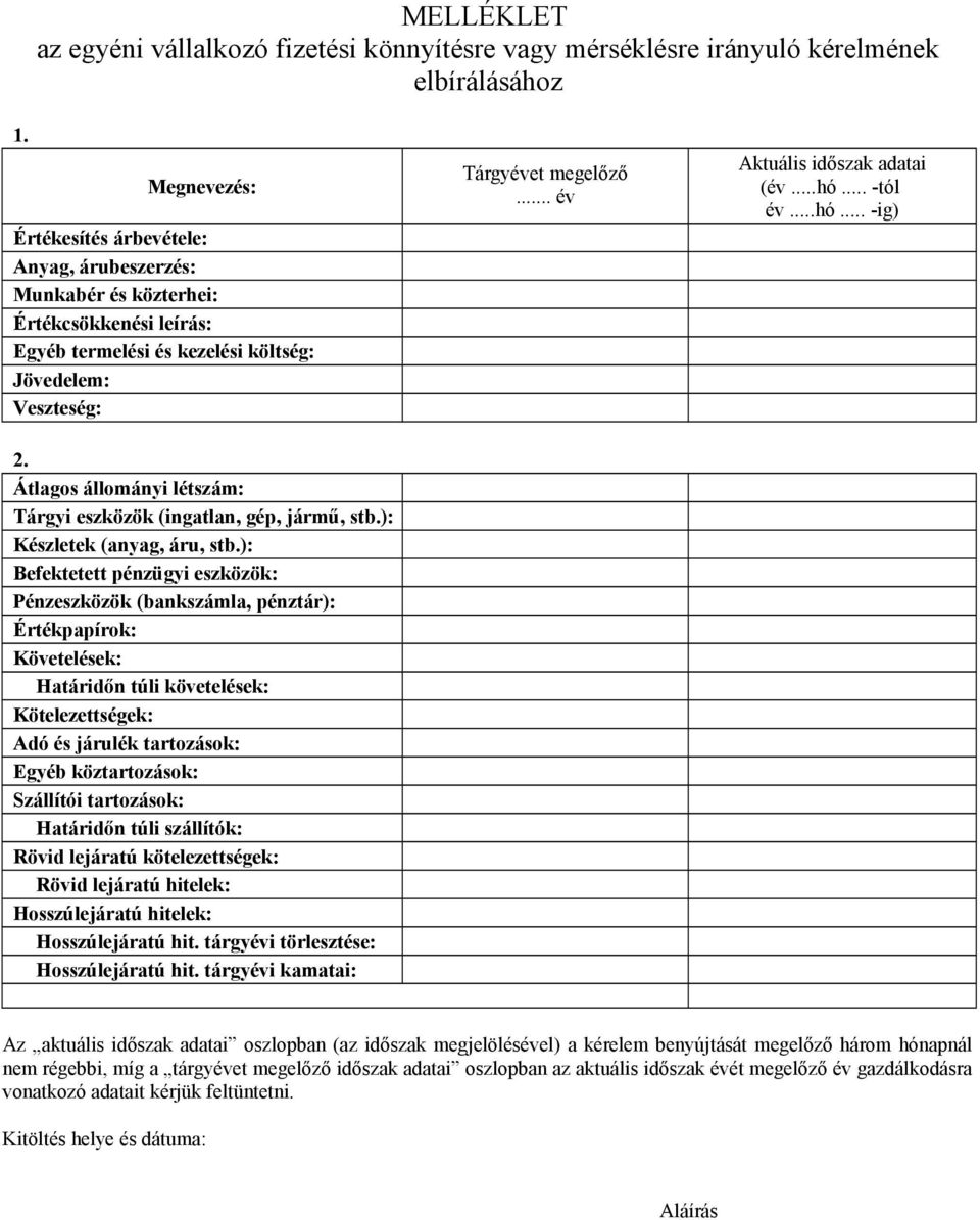 Átlagos állományi létszám: Tárgyi eszközök (ingatlan, gép, jármű, stb.): Készletek (anyag, áru, stb.