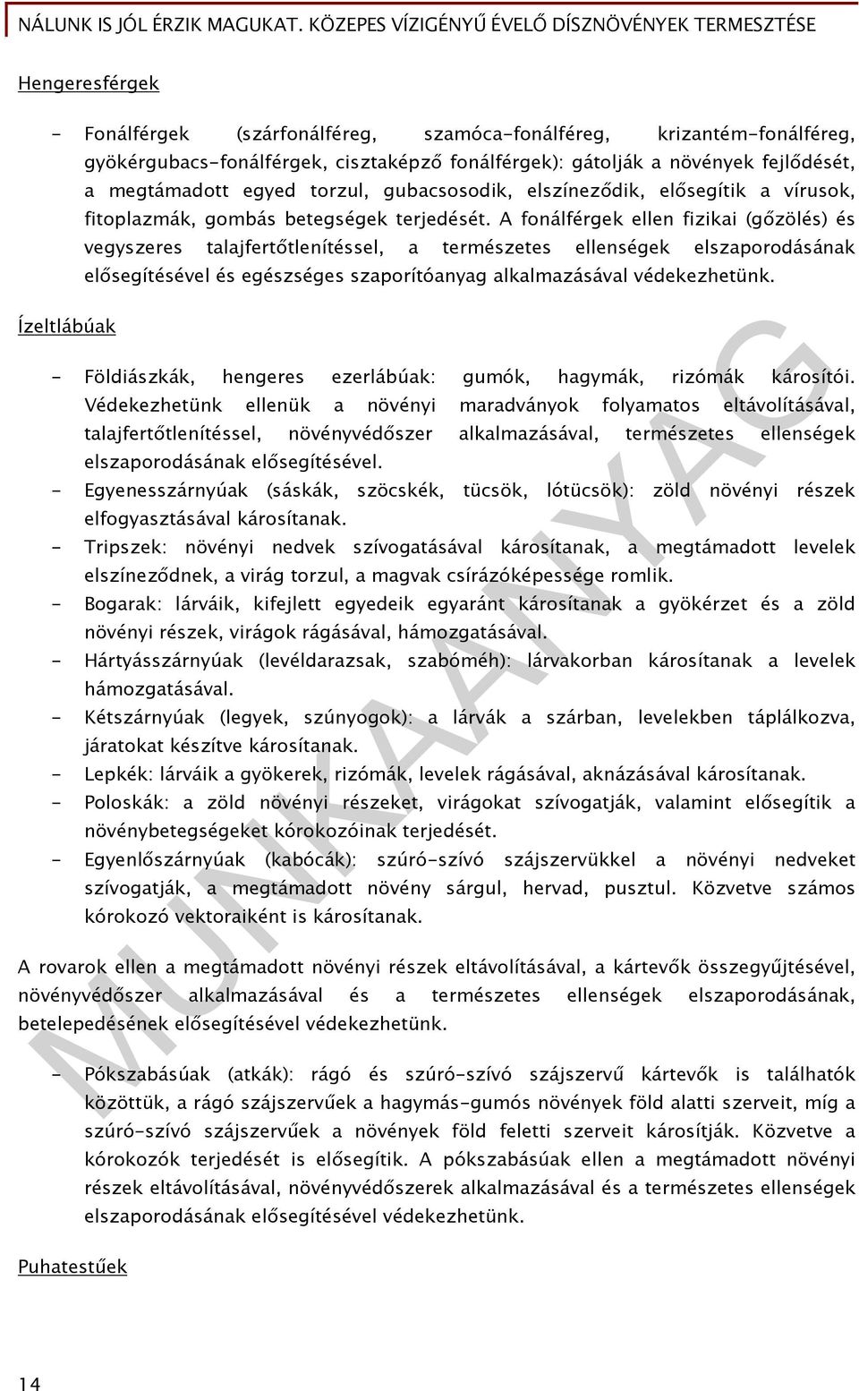 A fonálférgek ellen fizikai (gőzölés) és vegyszeres talajfertőtlenítéssel, a természetes ellenségek elszaporodásának elősegítésével és egészséges szaporítóanyag alkalmazásával védekezhetünk.