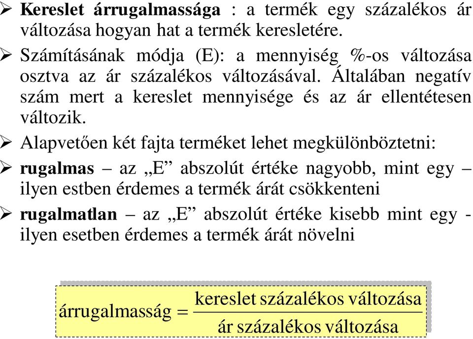 Általában negatív szám mert a kereslet mennyisége és az ár ellentétesen változik.