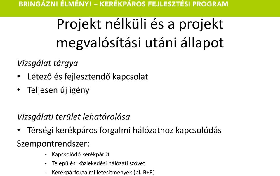 kerékpáros forgalmi hálózathoz kapcsolódás Szempontrendszer: - Kapcsolódó