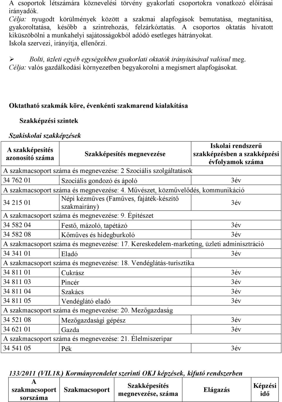 A csoportos oktatás hivatott kiküszöbölni a munkahelyi sajátosságokból adódó esetleges hátrányokat. Iskola szervezi, irányítja, ellenőrzi.