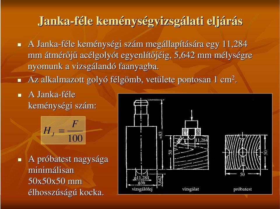 nyomunk a vizsgáland landó faanyagba. Az alkalmazott golyó félgömb, vetülete pontosan 1 cm 2.