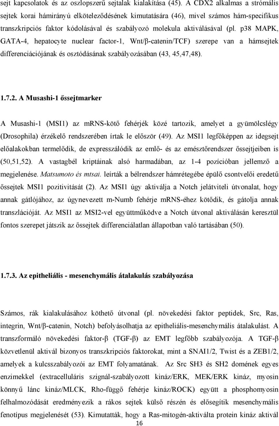 p38 MAPK, GATA-4, hepatocyte nuclear factor-1, Wnt/β-catenin/TCF) szerepe van a hámsejtek differenciációjának és osztódásának szabályozásában (43, 45,47,48). 1.7.2.