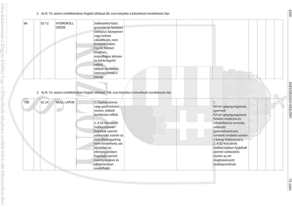 számú mellékletében foglalt táblázat 108. sora helyébe a következõ rendelkezés lép: 108 02 24