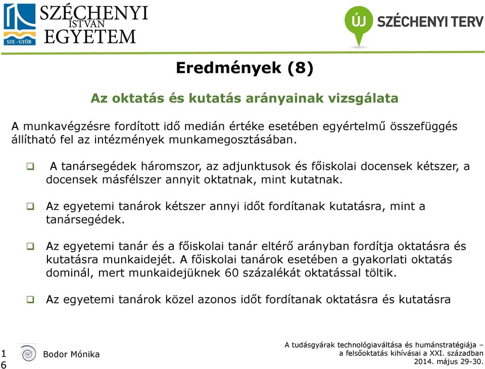 Az egyetemi tanárok kétszer annyi időt fordítanak kutatásra, mint a tanársegédek.