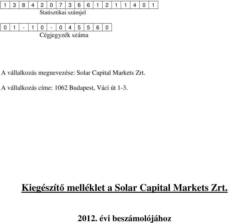 Markets Zrt. A vállalkozás címe: 1062 Budapest, Váci út 1-3.