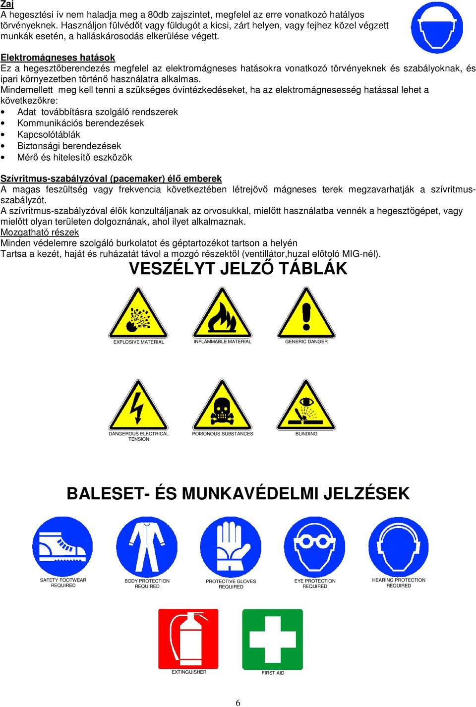 Elektromágneses hatások Ez a hegesztıberendezés megfelel az elektromágneses hatásokra vonatkozó törvényeknek és szabályoknak, és ipari környezetben történı használatra alkalmas.