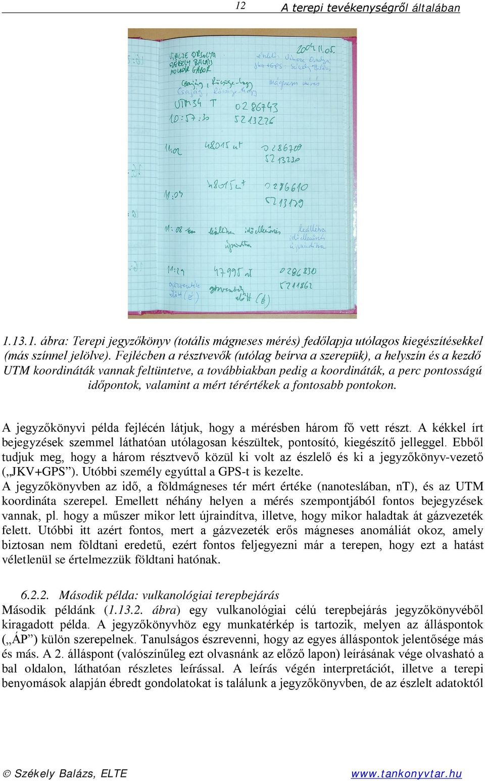 térértékek a fontosabb pontokon. A jegyzőkönyvi példa fejlécén látjuk, hogy a mérésben három fő vett részt.