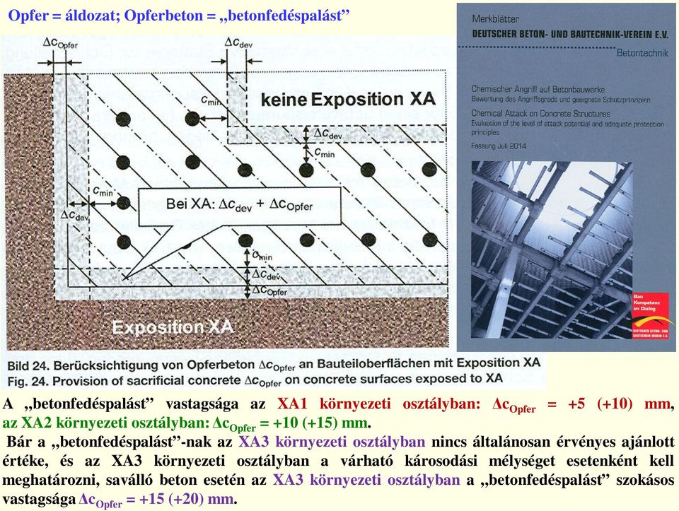 Bár a betonfedéspalást -nak az XA3 környezeti osztályban nincs általánosan érvényes ajánlott értéke, és az XA3 környezeti