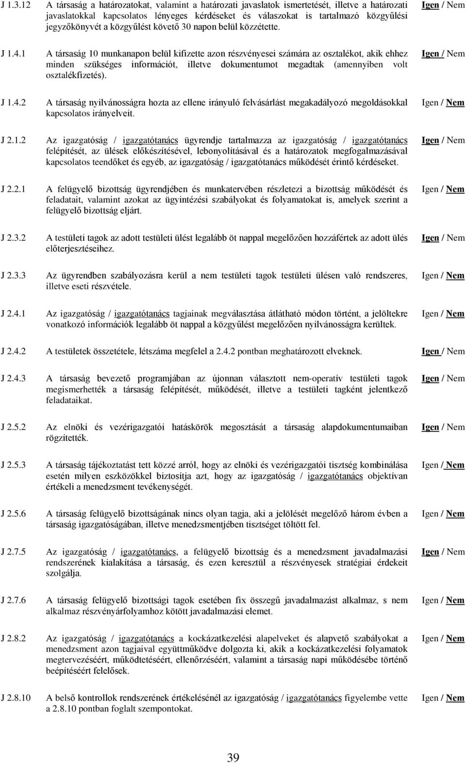 közgyûlést követõ 30 napon belül közzétette. / J 1.4.