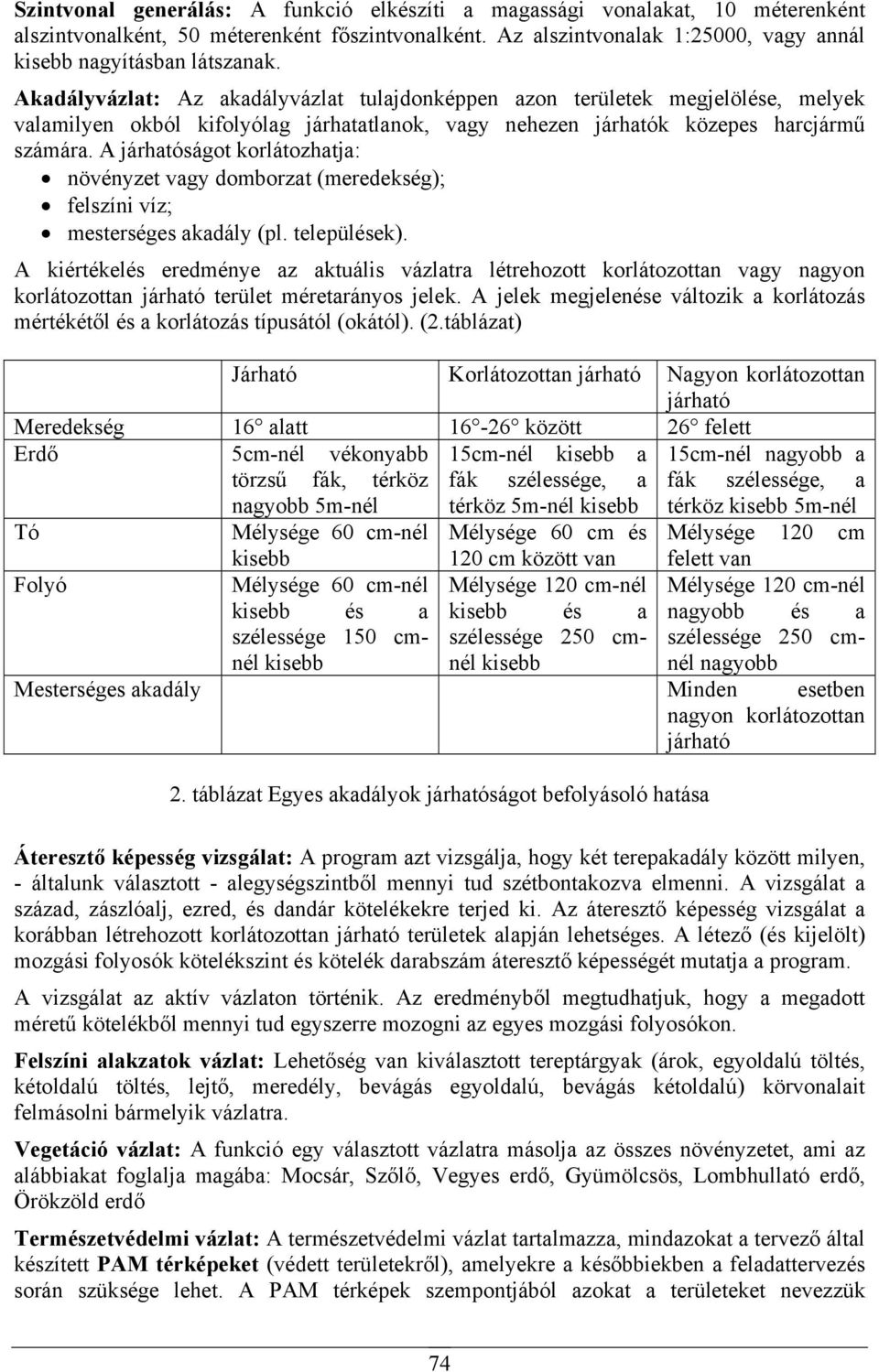 A járhatóságot korlátozhatja: növényzet vagy domborzat (meredekség); felszíni víz; mesterséges akadály (pl. települések).