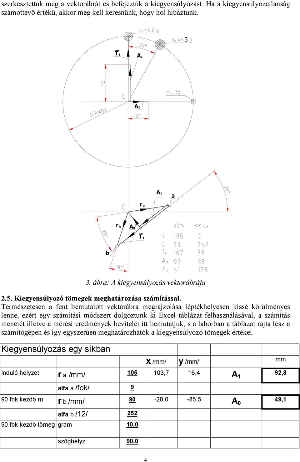 Természetesen a fent bemutatott vektorábra megrajzolása léptékhelyesen kissé körülményes lenne, ezért egy számítási módszert dolgoztunk ki Excel táblázat felhasználásával, a számítás menetét illetve