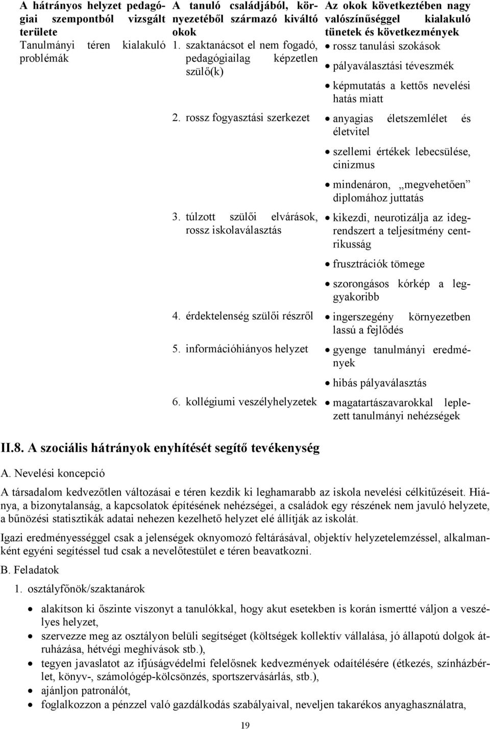 képmutatás a kettős nevelési hatás miatt 2. rossz fogyasztási szerkezet anyagias életszemlélet és életvitel 3. túlzott szülői elvárások, rossz iskolaválasztás II.8.