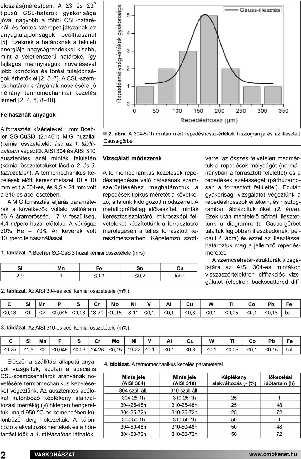 A CSL-szemcsehatárok arányának növelésére jó néhány termomechanikai kezelés ismert [2, 4, 5, 8 10]. Felhasznált anyagok A forrasztási kísérleteket 1 mm Boehler SG-CuSi3 (2.