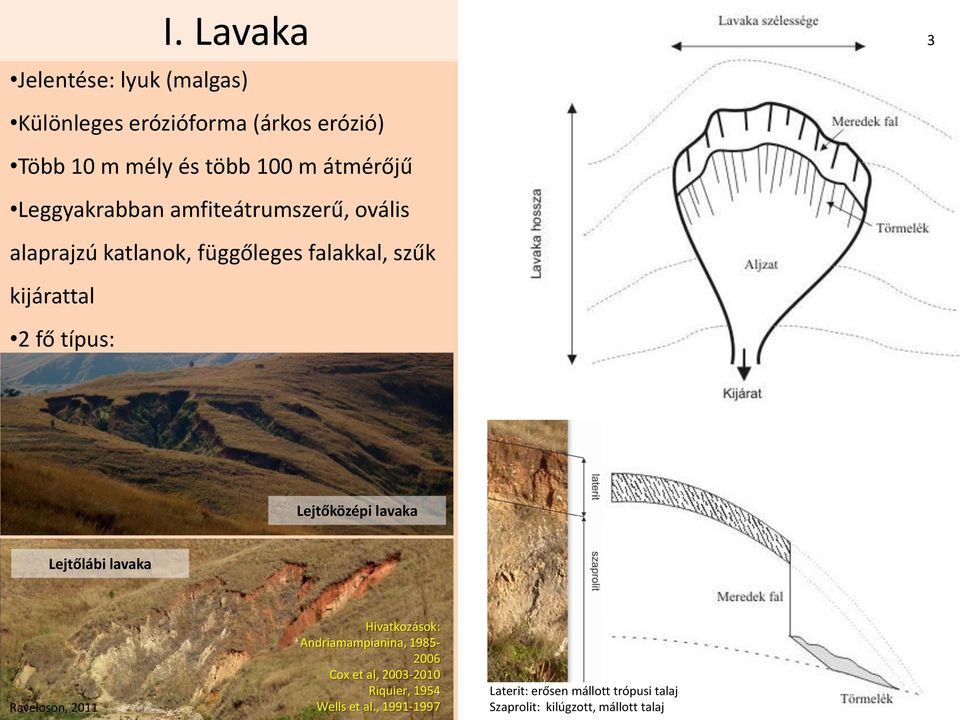 Lejtőközépi lavaka Lejtőlábi lavaka Raveloson, 2011 Hivatkozások: Andriamampianina, 1985-2006 Cox et al,