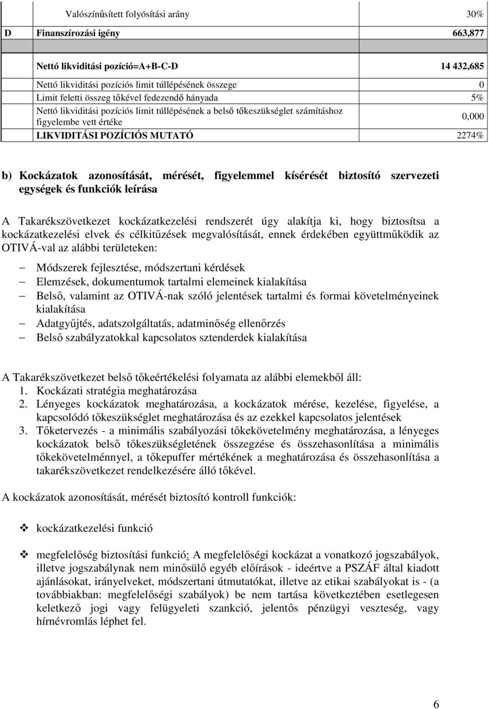 mérését, figyelemmel kísérését biztosító szervezeti egységek és funkciók leírása A Takarékszövetkezet kockázatkezelési rendszerét úgy alakítja ki, hogy biztosítsa a kockázatkezelési elvek és